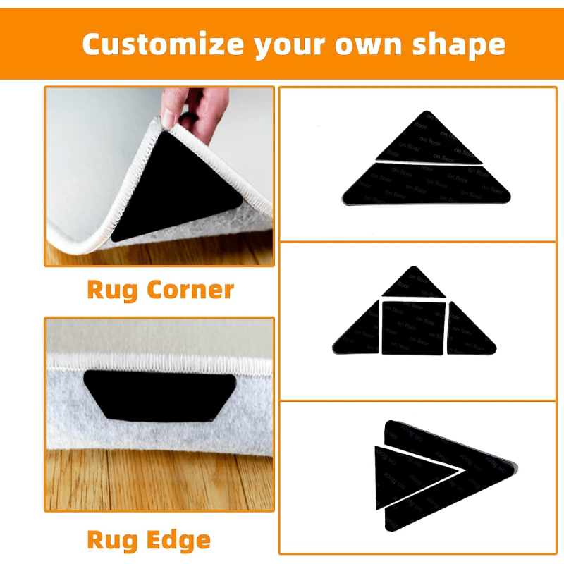 12pcs Rug Tape Anti Curling Non Slip Reusable Rug Pad for Hardwood Floors