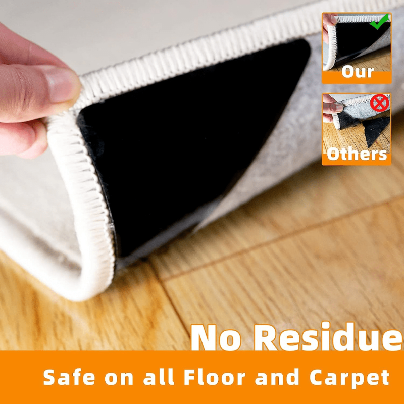 12pcs Rug Tape Anti Curling Non Slip Reusable Rug Pad for Hardwood Floors