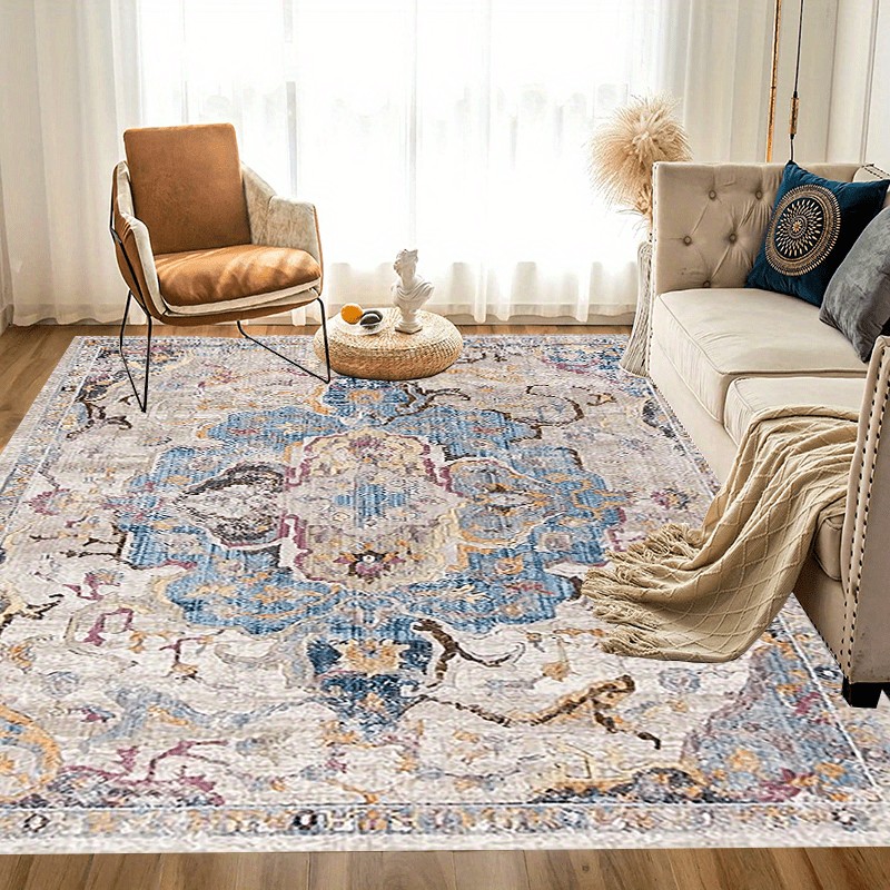 Stain Resistant Vintage Boho Area Rug with Anti Slip Backing
