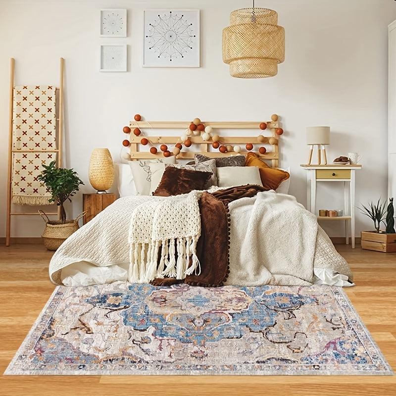 Stain Resistant Vintage Boho Area Rug with Anti Slip Backing