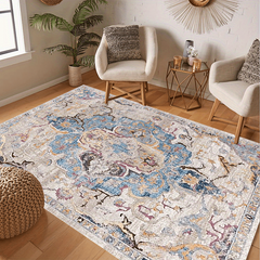 Stain Resistant Vintage Boho Area Rug with Anti Slip Backing