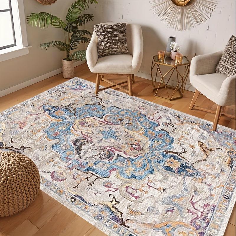 Stain Resistant Vintage Boho Area Rug with Anti Slip Backing