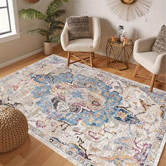 Stain Resistant Vintage Boho Area Rug with Anti Slip Backing