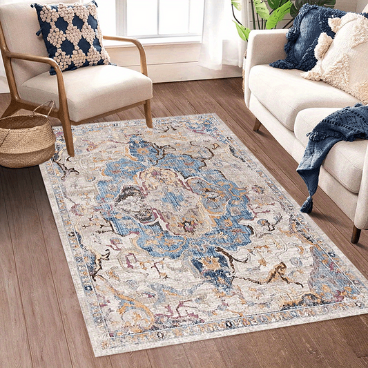 Stain Resistant Vintage Boho Area Rug with Anti Slip Backing