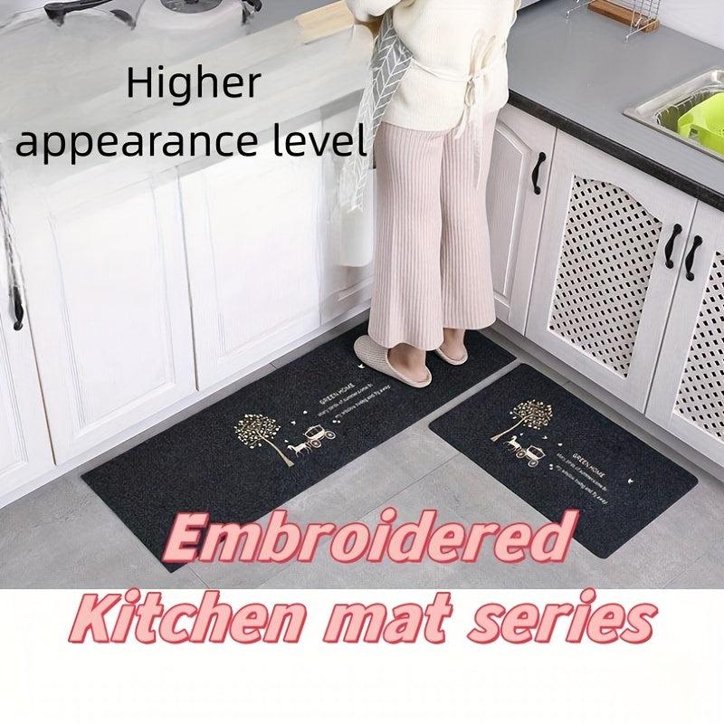 2pcs Anti Fatigue Kitchen Rug Set Absorbent Bath Mat Laundry Floor Mat Doormat
