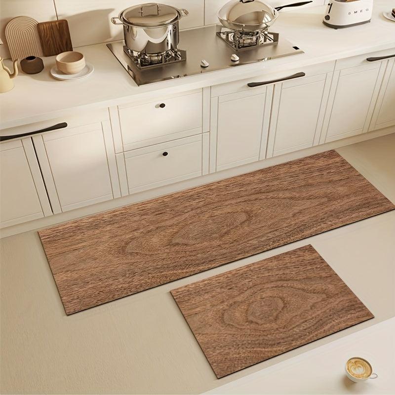 Soft Diatom Mud Kitchen Mat Wood Grain Rubber Backing Non-slip Mat