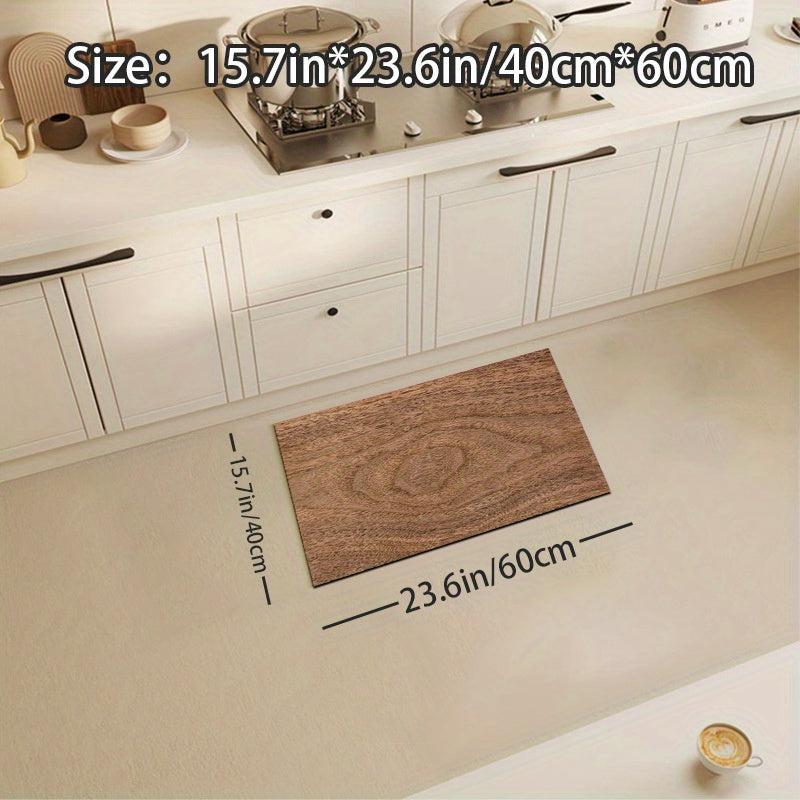 Soft Diatom Mud Kitchen Mat Wood Grain Rubber Backing Non-slip Mat