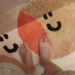 Soft Fluffy Area Rug Wool Pile Floor Mat Anti-slip Bedside Pad Round Smiley Face