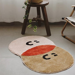 Soft Fluffy Area Rug Wool Pile Floor Mat Anti-slip Bedside Pad Round Smiley Face
