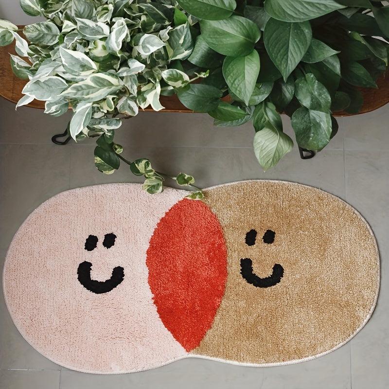 Soft Fluffy Area Rug Wool Pile Floor Mat Anti-slip Bedside Pad Round Smiley Face