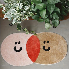 Soft Fluffy Area Rug Wool Pile Floor Mat Anti-slip Bedside Pad Round Smiley Face