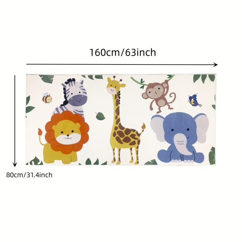 Kids Jungle Animals Kartoon Rug Machine Washable Toddler Padded Play Mat