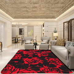 Red Rose Print Flannel Floor Mat Non-slip Absorbent Rug Machine Washable