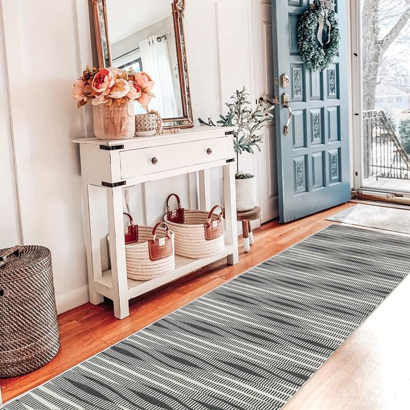 Striped Runner Rugs Non slip Cotton Backing Washable Farmhouse Runner Rugs