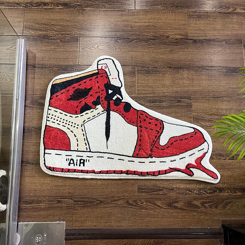 Sneakers Rug Bedroom Shaggy Shoe Shape Floor Mat Irregular Carpet Boys