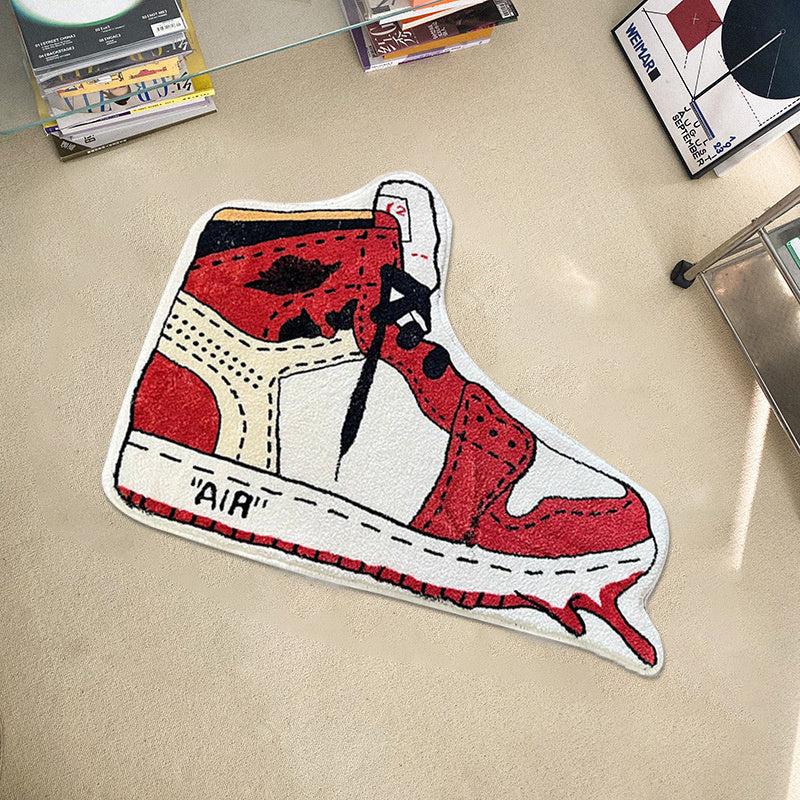 Sneakers Rug Bedroom Shaggy Shoe Shape Floor Mat Irregular Carpet Boys