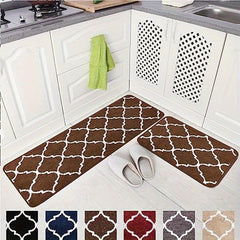 2pcs Microfiber Moroccan Plaid Kitchen Bathroom Rugs Set