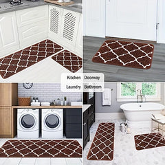 2pcs Microfiber Moroccan Plaid Kitchen Bathroom Rugs Set