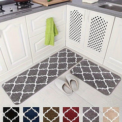 2pcs Microfiber Moroccan Plaid Kitchen Bathroom Rugs Set