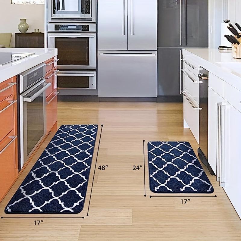 2pcs Microfiber Moroccan Plaid Kitchen Bathroom Rugs Set