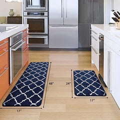 2pcs Microfiber Moroccan Plaid Kitchen Bathroom Rugs Set