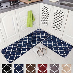 2pcs Microfiber Moroccan Plaid Kitchen Bathroom Rugs Set