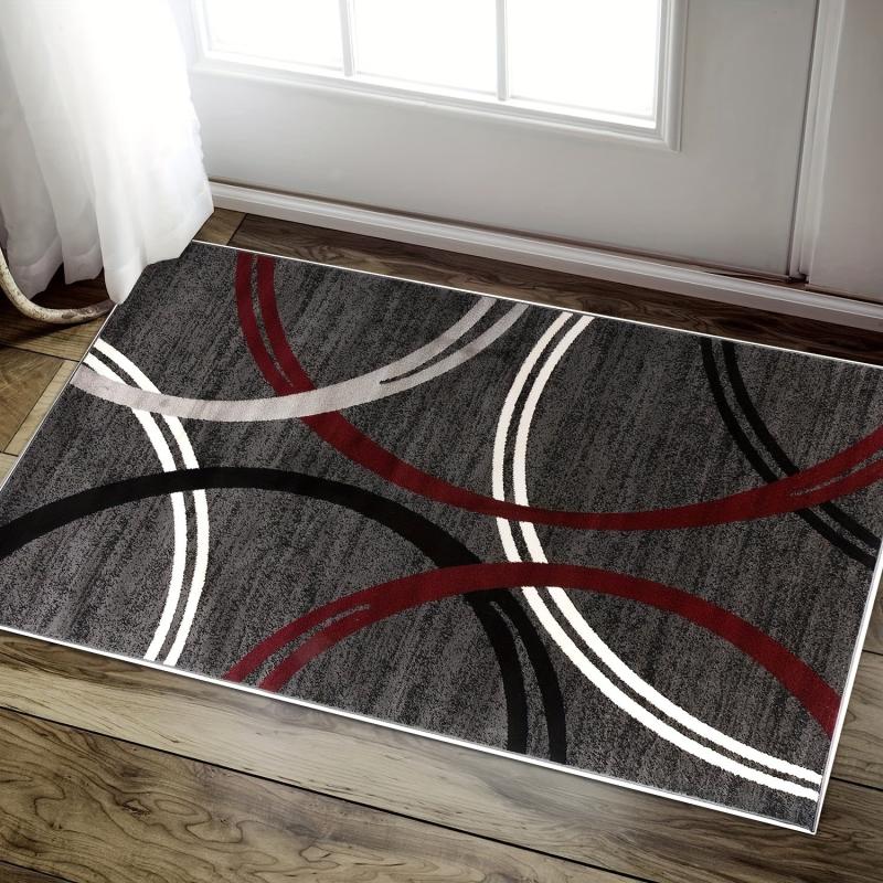 Modern Wavy Circles Area Rug Easy To Wash Indoor Rug