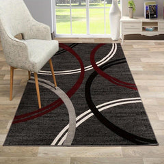 Modern Wavy Circles Area Rug Easy To Wash Indoor Rug