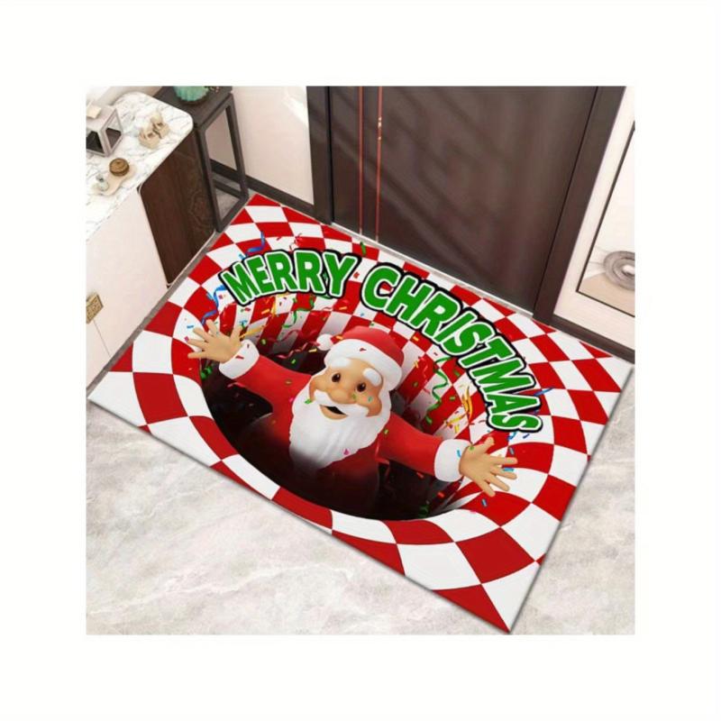Christmas 3D Illusion Santa Door Mat Small Area Rug Indoor/Outdoor Decorations