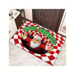 Christmas 3D Illusion Santa Door Mat Small Area Rug Indoor/Outdoor Decorations