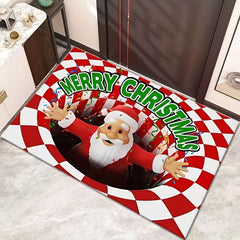 Christmas 3D Illusion Santa Door Mat Small Area Rug Indoor/Outdoor Decorations