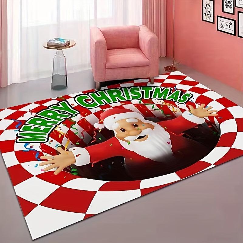 Christmas 3D Illusion Santa Door Mat Small Area Rug Indoor/Outdoor Decorations