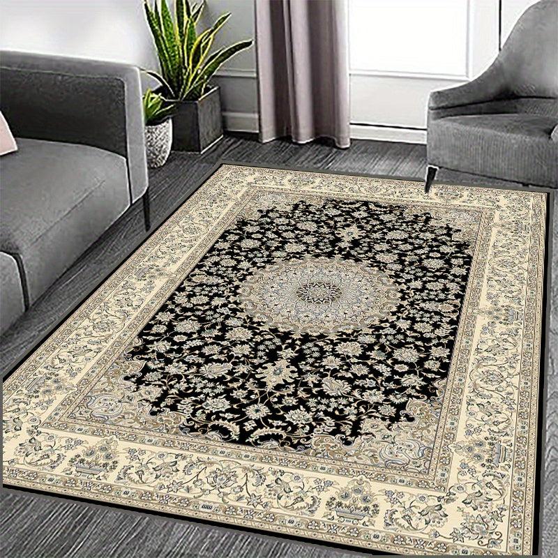 Vintage Persian Tribal Non Slip Backing Thin Rug for Dining Table Bedroom