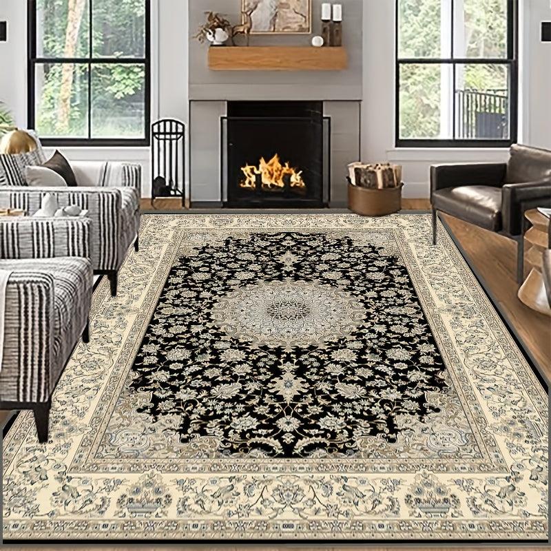 Vintage Persian Tribal Non Slip Backing Thin Rug for Dining Table Bedroom