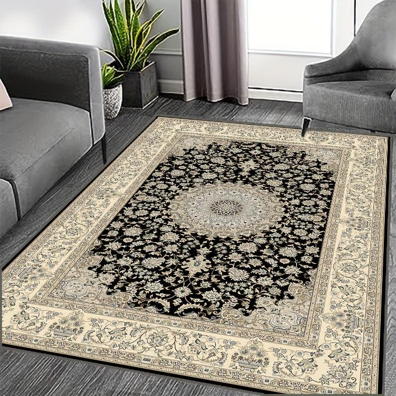 Vintage Persian Tribal Non Slip Backing Thin Rug for Dining Table Bedroom