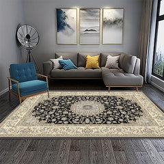 Vintage Persian Tribal Non Slip Backing Thin Rug for Dining Table Bedroom