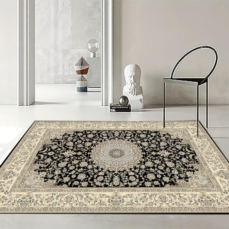 Vintage Persian Tribal Non Slip Backing Thin Rug for Dining Table Bedroom