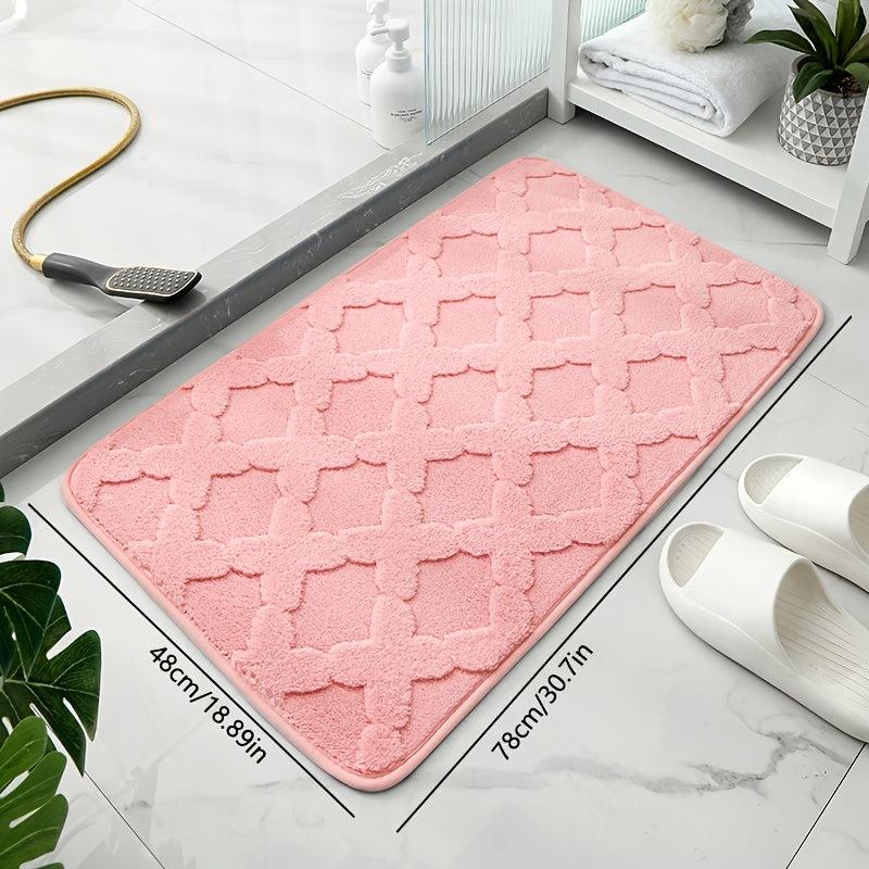 Geometric Embossed Floor Mat Soft Non Slip Bath Rug Solid Bath Mat