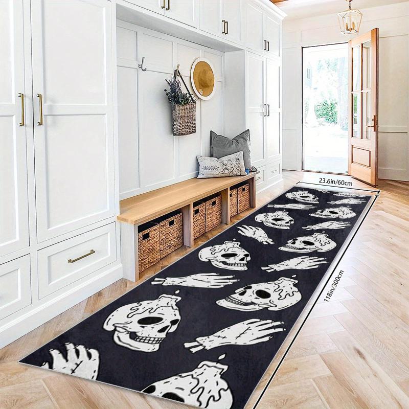 Soft Non-Slip Halloween Skull Rug for Laundry Room Hallway Kitchen Durable