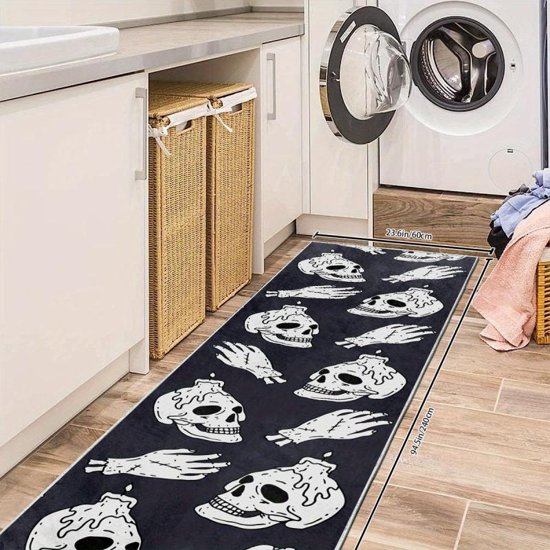 Soft Non-Slip Halloween Skull Rug for Laundry Room Hallway Kitchen Durable