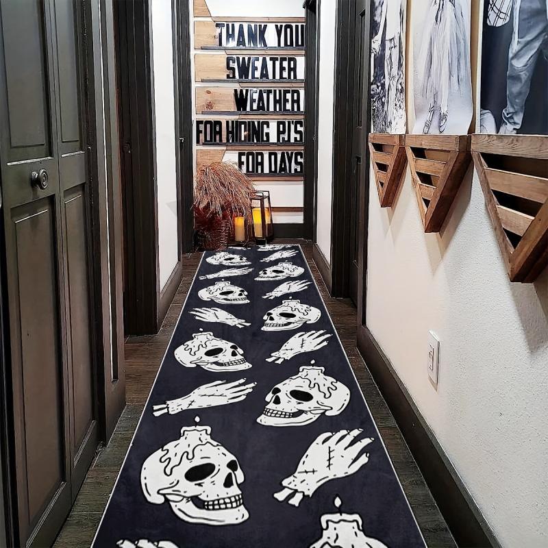 Soft Non-Slip Halloween Skull Rug for Laundry Room Hallway Kitchen Durable