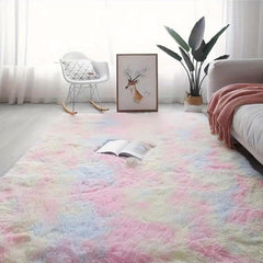 Soft Tie Dyed Plush Area Rug for Bedroom - Non-Slip Fuzzy Shag Carpet