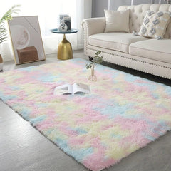Soft Tie Dyed Plush Area Rug for Bedroom - Non-Slip Fuzzy Shag Carpet