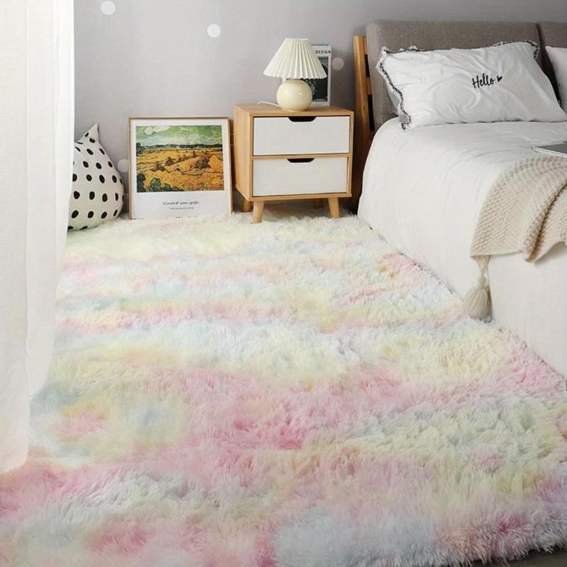 Soft Tie Dyed Plush Area Rug for Bedroom - Non-Slip Fuzzy Shag Carpet