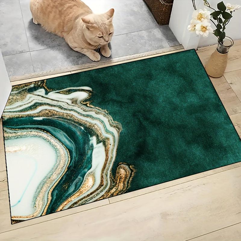Modern Emerald Green Geometric Lines Area Rug
