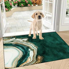 Modern Emerald Green Geometric Lines Area Rug