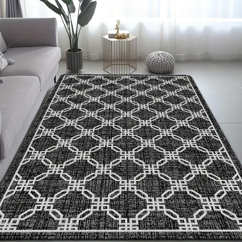 Geometric Pattern Shaggy Area Rug Non Slip Machine Washable