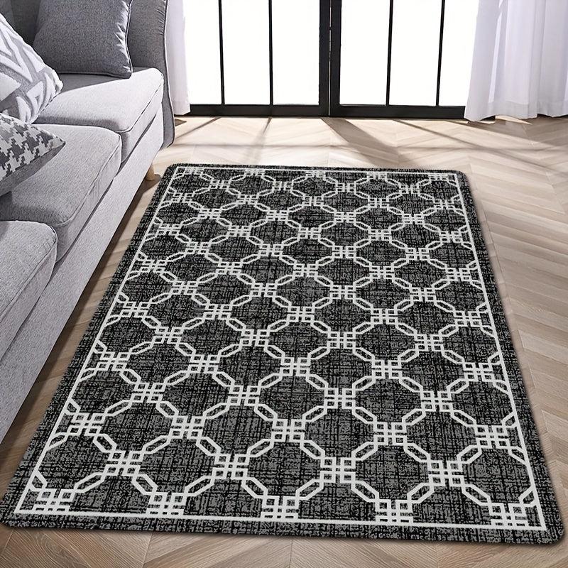 Geometric Pattern Shaggy Area Rug Non Slip Machine Washable