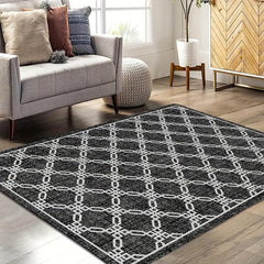 Geometric Pattern Shaggy Area Rug Non Slip Machine Washable
