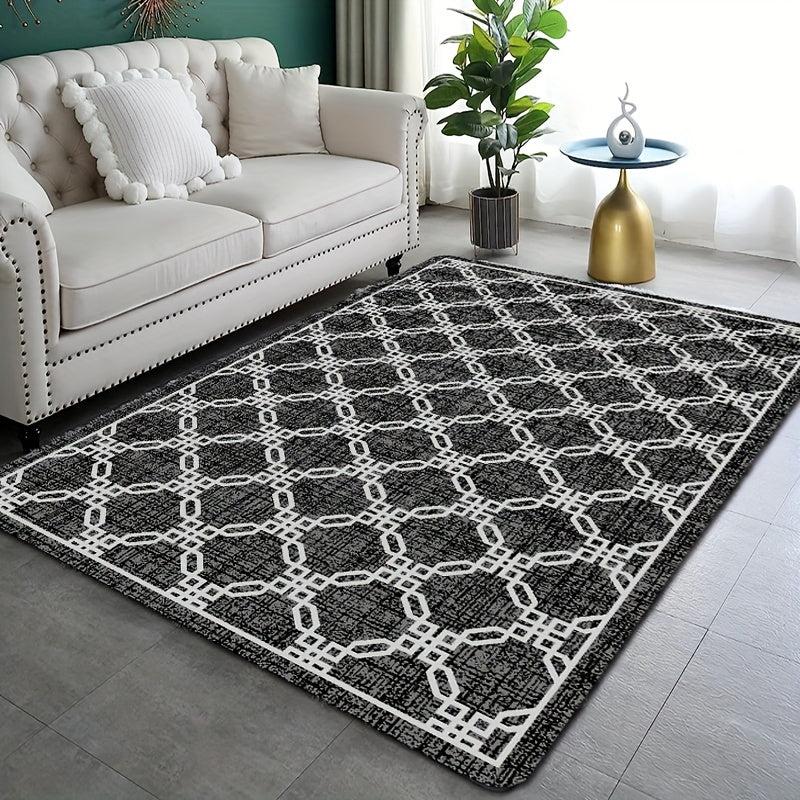 Geometric Pattern Shaggy Area Rug Non Slip Machine Washable